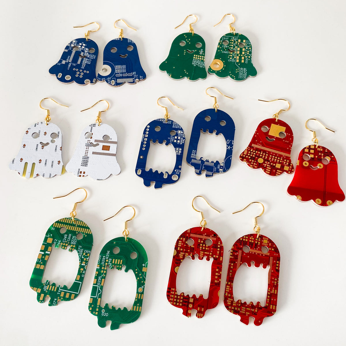 Recycled Circuit Board Ghost Earrings, Vintage Tech Jewelry