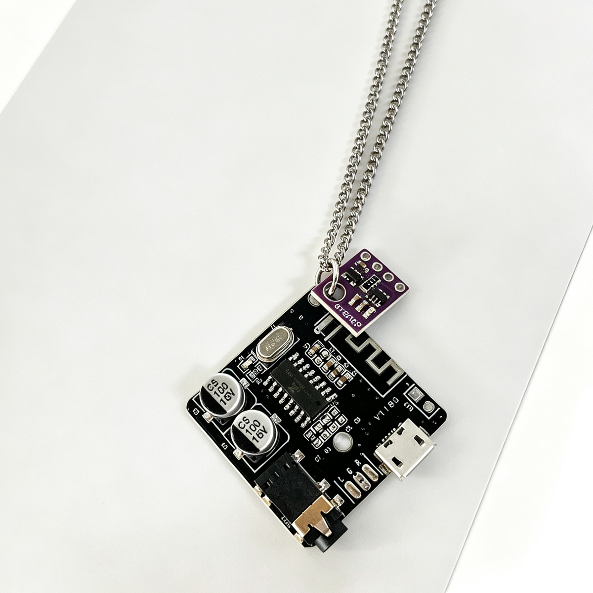Two Connected Cyberpunk Pendants Necklace,Wearable Tech Jewelry