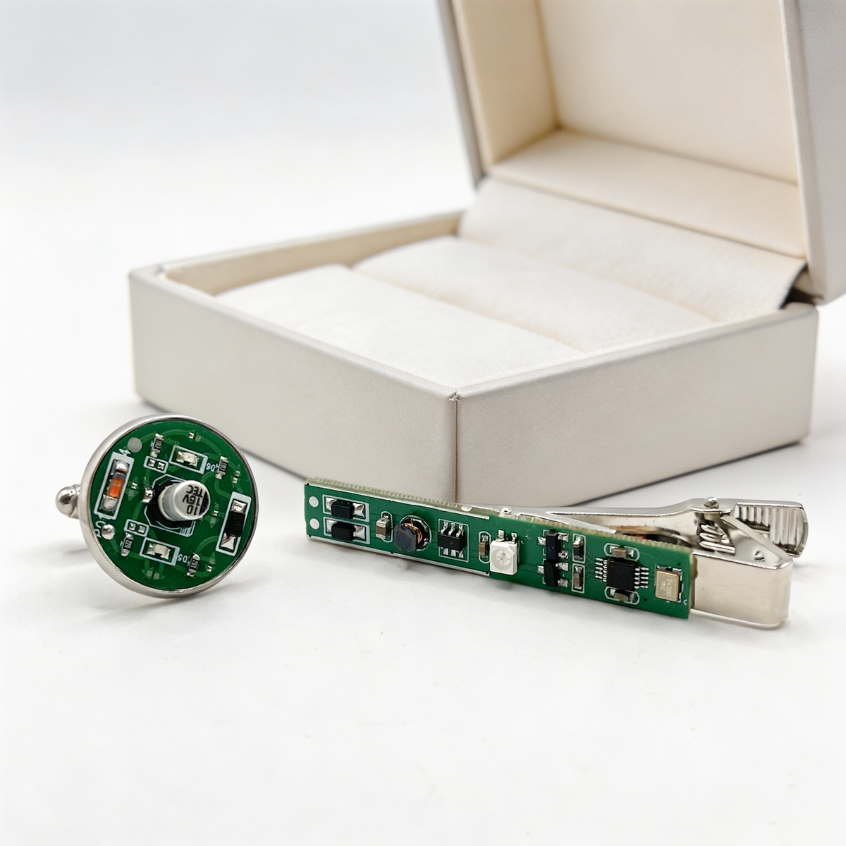 Glowing Circuit Board Cufflinks and Tie Clip Set for Men,Programmer Gift