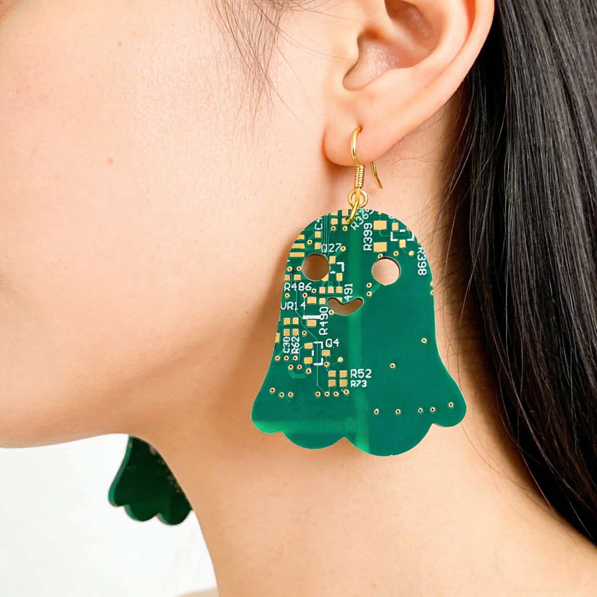 Recycled Circuit Board Ghost Earrings, Vintage Tech Jewelry