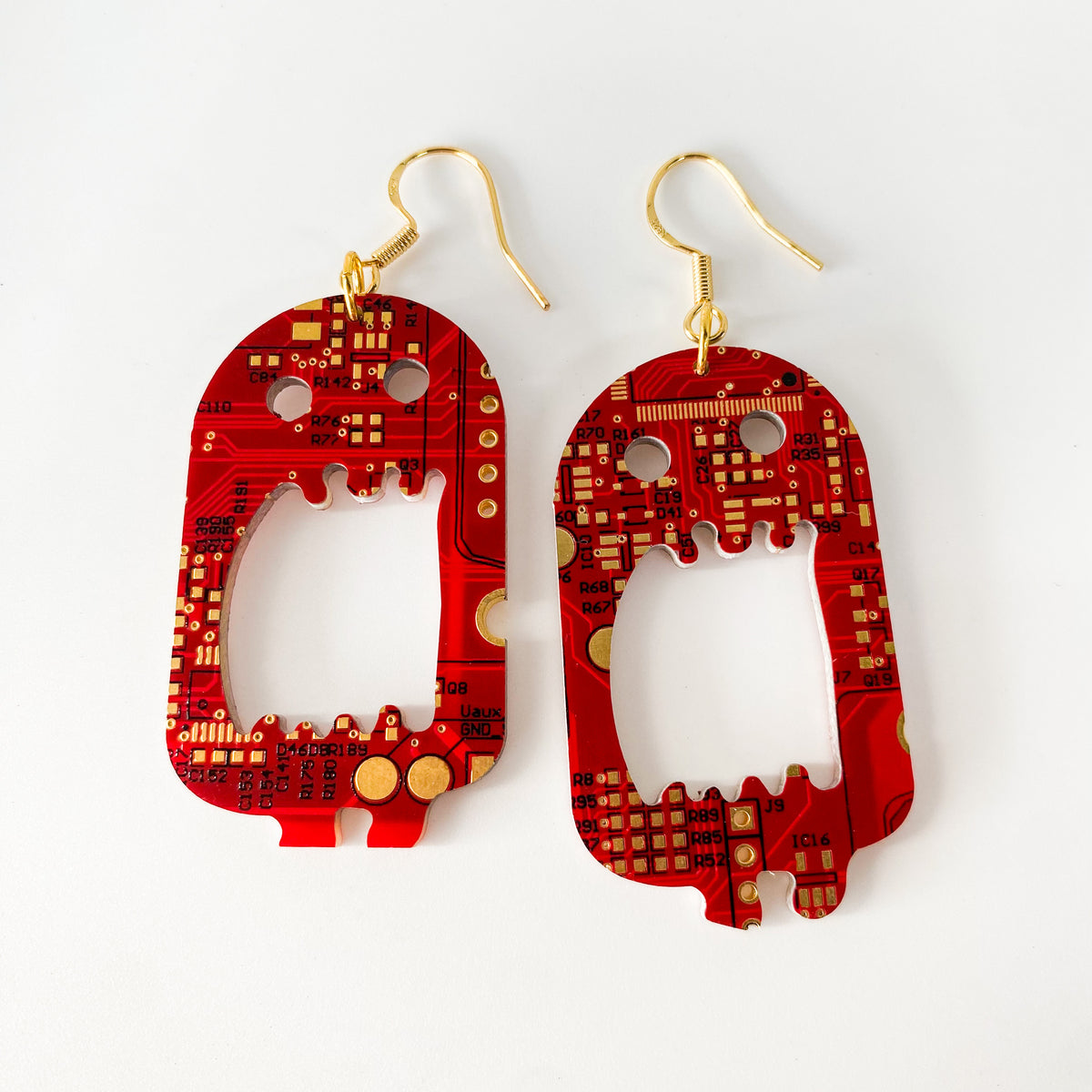 Recycled Circuit Board Ghost Earrings, Vintage Tech Jewelry