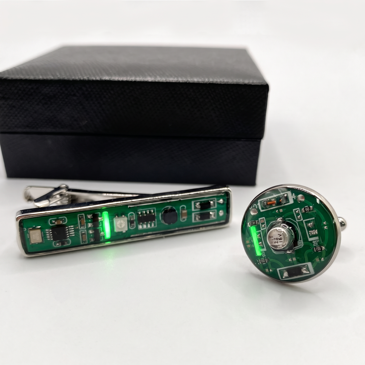 Glowing Circuit Board Cufflinks and Tie Clip Set for Men,Programmer Gift