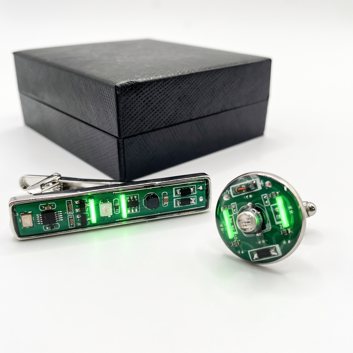Glowing Circuit Board Cufflinks and Tie Clip Set for Men,Programmer Gift