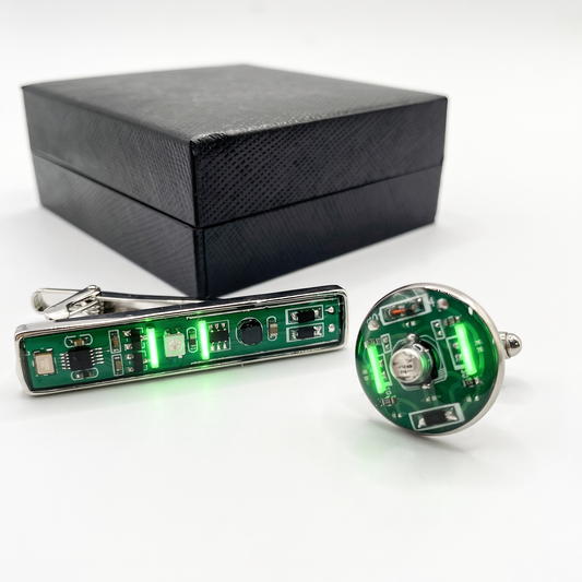 Glowing Circuit Board Cufflinks and Tie Clip Set for Men,Programmer Gift