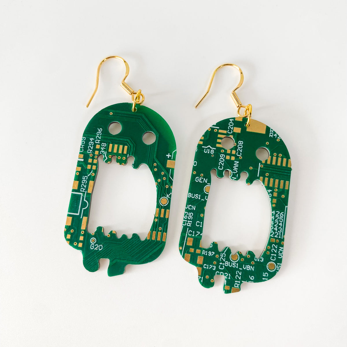 Recycled Circuit Board Ghost Earrings, Vintage Tech Jewelry