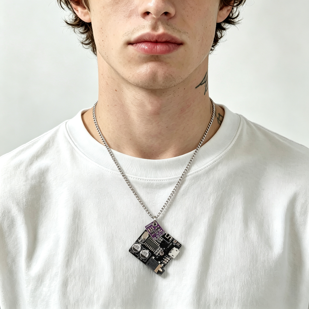 Two Connected Cyberpunk Pendants Necklace,Wearable Tech Jewelry
